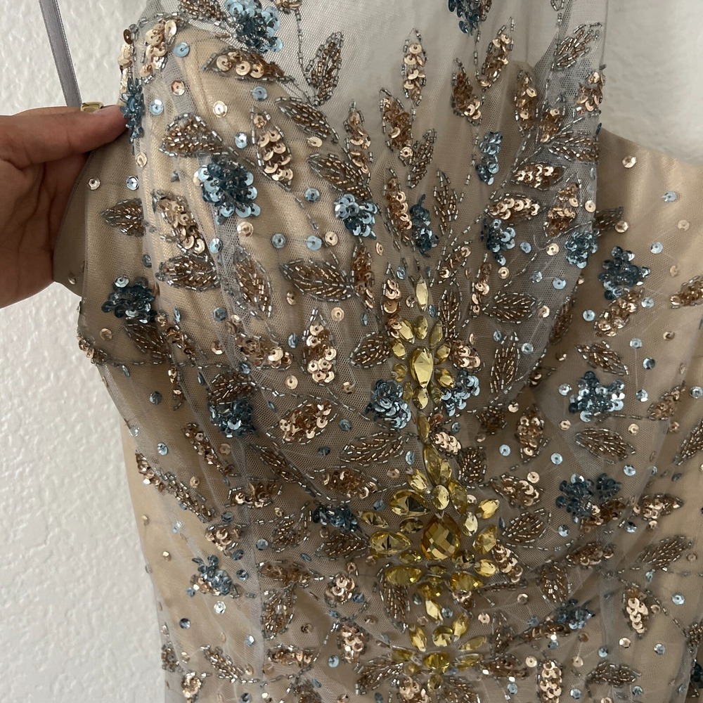 Happy Joe's Sz M Halter Sequin Beaded Party Dress Beige Cocktail Hoco Prom Glam - Picture 7 of 11